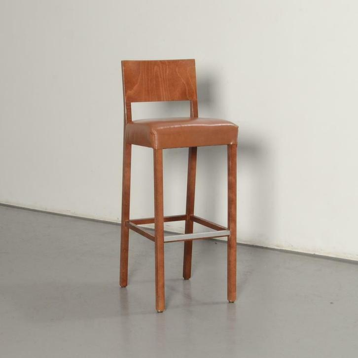 Frontseat barkruk, bruin leder / noten, 4-poot onderstel, Maison & Meubles, Tabourets de bar, Enlèvement ou Envoi