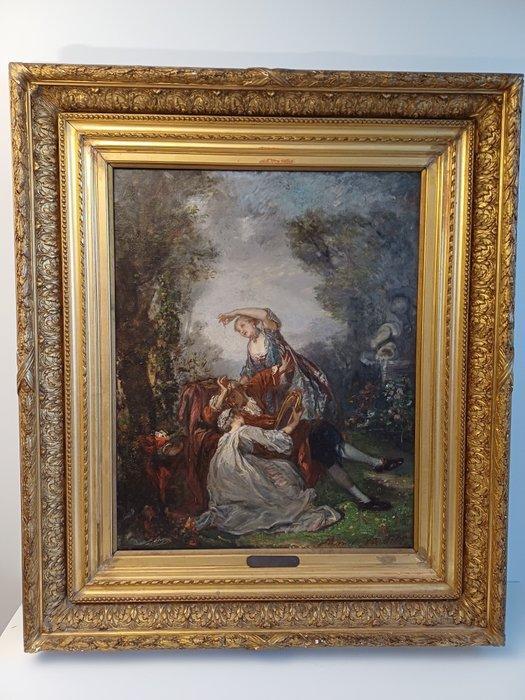 Marcel Verdier (1817-1856) - Gezin in tuin - NO RESERVE, Antiek en Kunst, Kunst | Schilderijen | Klassiek