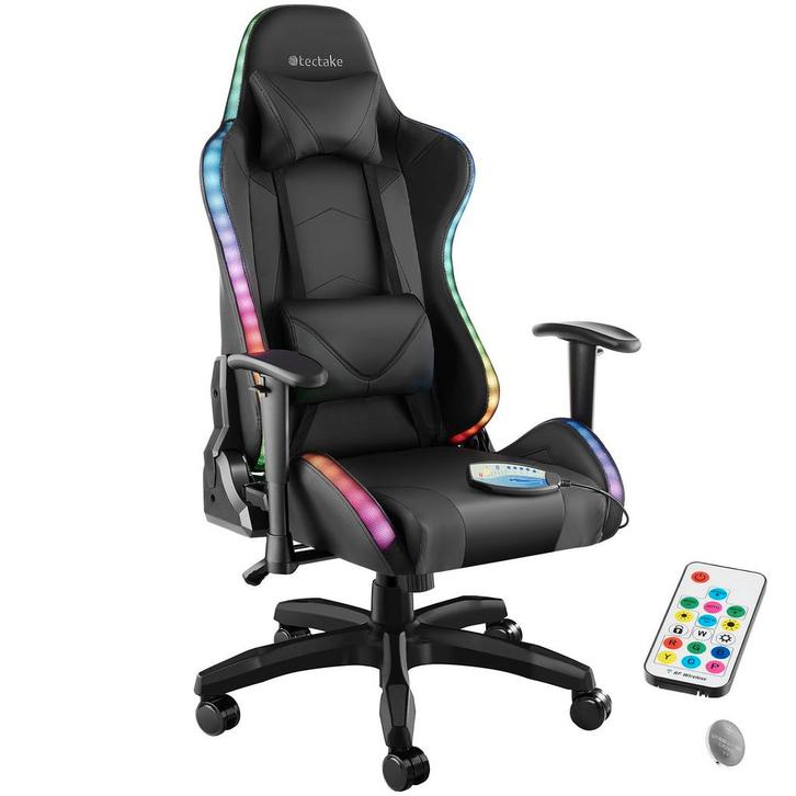 tectake Gaming stoel Tartaros, LED, massagefunctie - zwart/z, Huis en Inrichting, Bureaus, Verzenden