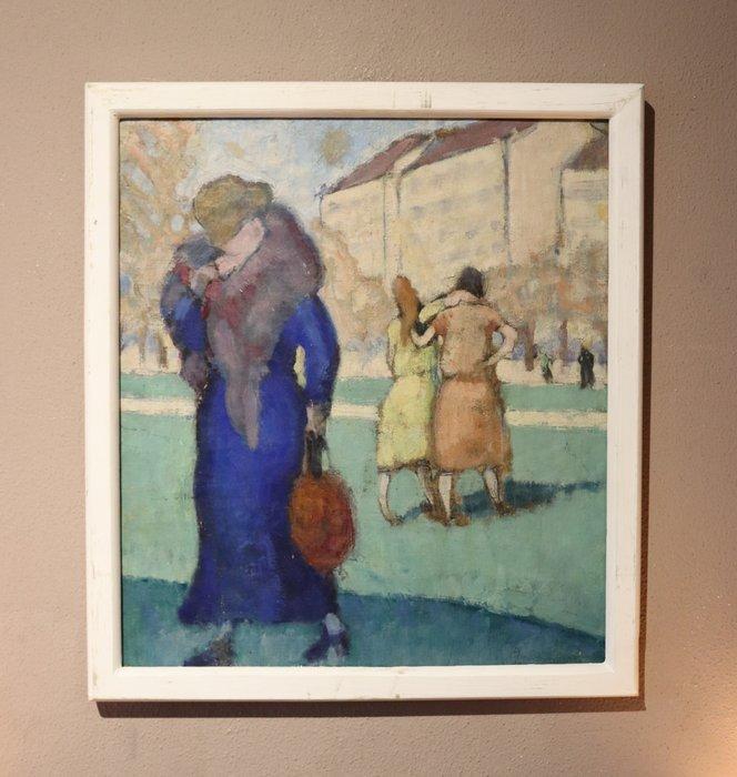 Émile Chaumont (1877 - 1927) - Dames aan de wandel op een, Antiquités & Art, Art | Peinture | Classique
