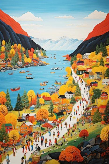 Felix van Horst - Golden Fjord (XXL), Antiek en Kunst, Kunst | Schilderijen | Modern