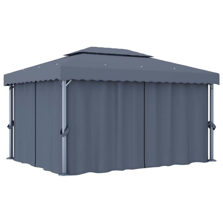 vidaXL Prieel met gordijn 4x3 m aluminium antraciet, Tuin en Terras, Partytenten, Nieuw, Verzenden