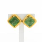 18 Krt. Gouden vintage oorclips van bladeren (oorstekers), Gebruikt, Overige kleuren, Ophalen of Verzenden, Met edelsteen