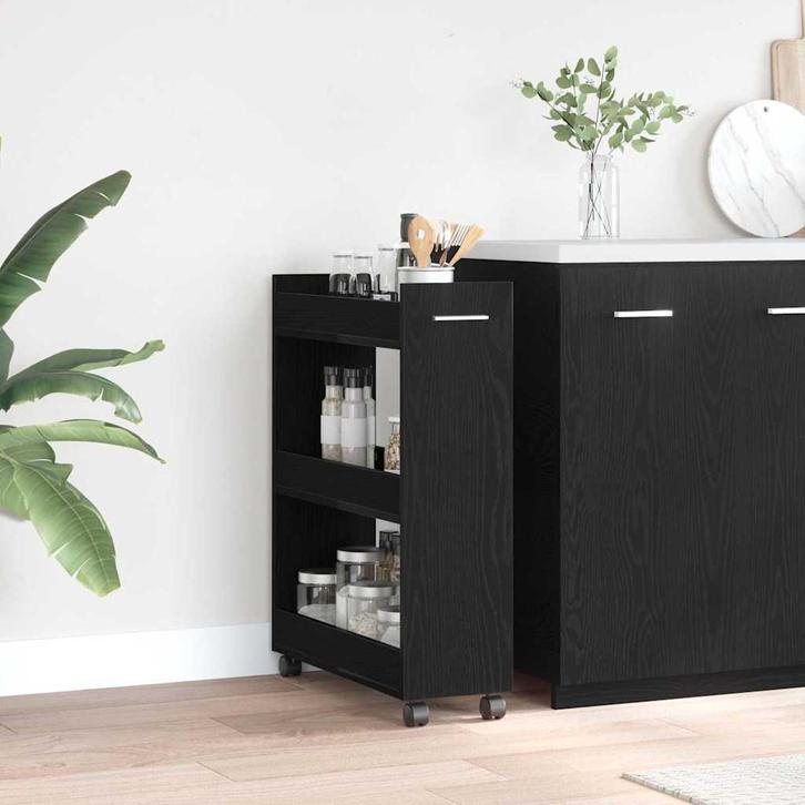 vidaXL Kast met wiel Zwart eiken 60 x 22 x 79 cm Bewerkt, Huis en Inrichting, Kasten | Overige, Nieuw, Verzenden