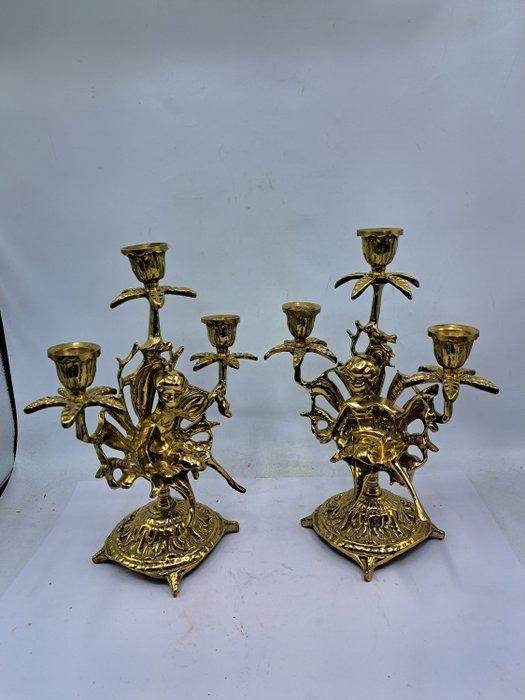 Kandelaber - Messing - Set Kandelaars, Antiek en Kunst, Curiosa en Brocante