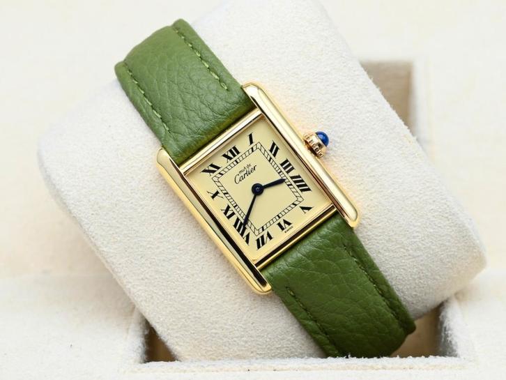 Cartier Tank Ref. 1613 Year 1997 (Box & Papers), Handtassen en Accessoires, Horloges | Dames, Leer, Zo goed als nieuw, Goud, Overige merken