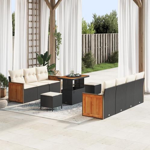 vidaXL 10-delige tuinset met kussens - zwart poly rattan en, Tuin en Terras, Tuinsets en Loungesets, Nieuw, Verzenden