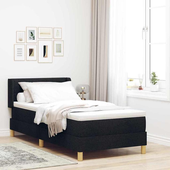 vidaXL Boxspring bed Zwart en Wit en Zwart 100 x 200 cm Stof, Huis en Inrichting, Slaapkamer | Bedden, Nieuw, Verzenden