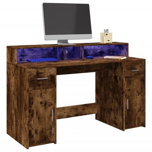 vidaXL Bureau met LED-verlichting 140x55x91 cm hout gerookt, Huis en Inrichting, Bureaus, Nieuw, Verzenden