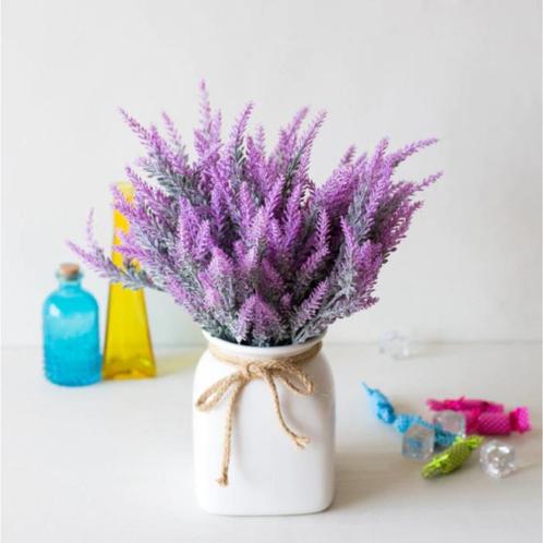 Kunst Boeket met Vaas - Lavendel Plastic Bloemen Luxe, Maison & Meubles, Accessoires pour la Maison | Plantes & Fleurs artificielles