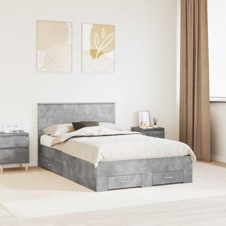 vidaXL Bedframe met hoofdeinde Beton Grijs 135 x 190 cm, Huis en Inrichting, Slaapkamer | Bedden, Nieuw, Verzenden