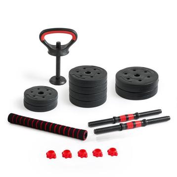 Halterset met stang, gewichten en kettlebell - 18 kg totaal beschikbaar voor biedingen