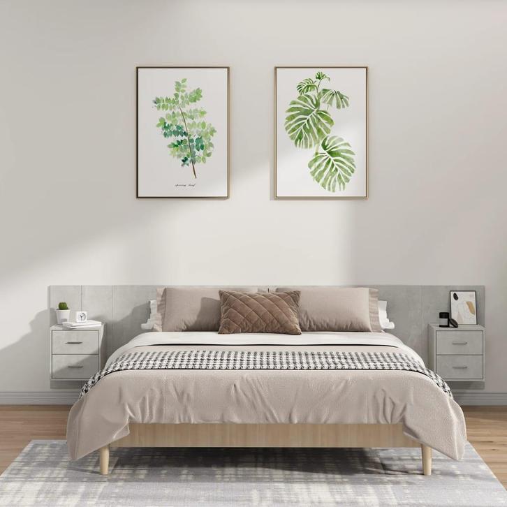 vidaXL Hoofdbord met kastjes bewerkt hout betongrijs, Huis en Inrichting, Slaapkamer | Bedden, Nieuw, Verzenden