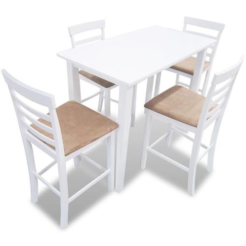 vidaXL Bartafel en 4 barstoelen set hout wit, Huis en Inrichting, Complete eetkamers, Nieuw, Verzenden