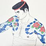 Getatoeëerde mannen - Lithografie Mishima G gash Wakamono, Antiek en Kunst