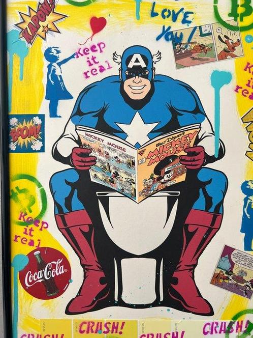 Koen Betjes (1992) - Captain America x Banksy Balloon Girl x, Antiek en Kunst, Kunst | Schilderijen | Modern