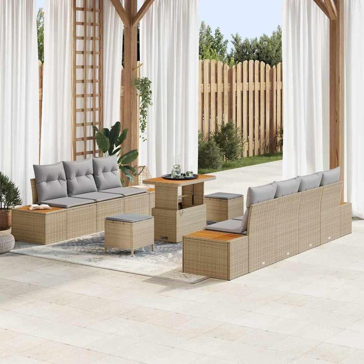 vidaXL Tuinbank Set met kussen met opslag 10 pcs Beige Poly, Tuin en Terras, Tuinsets en Loungesets, Nieuw, Verzenden