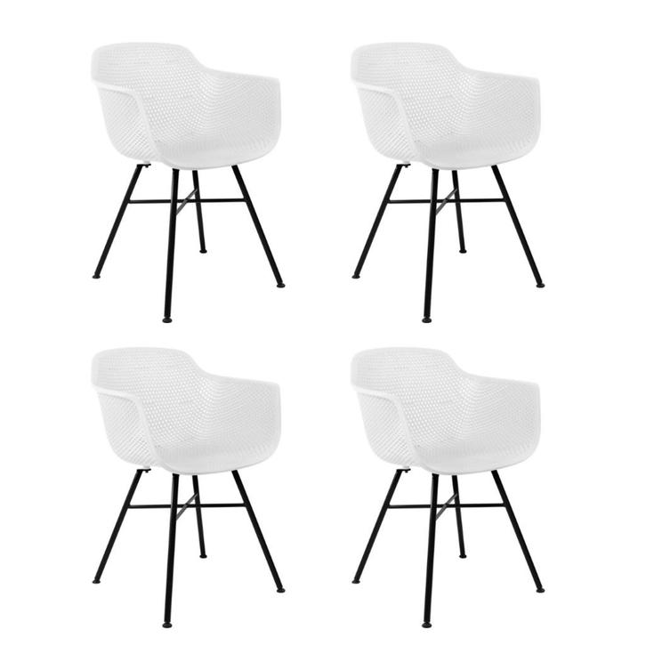 2dekans | Kick Set van 4 Tuinstoelen Indy Wit - Zwart Frame, Tuin en Terras, Tuinsets en Loungesets, Ophalen of Verzenden