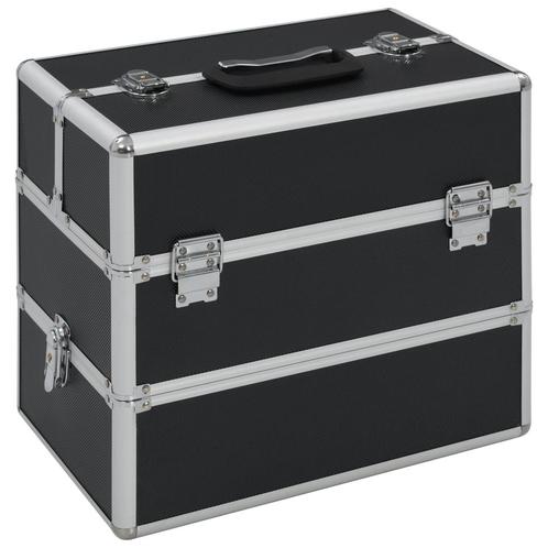 vidaXL Make-up koffer 37x24x35 cm aluminium zwart, Handtassen en Accessoires, Toilettassen, Nieuw, Verzenden