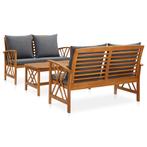vidaXL 3-delige Loungeset met kussens massief acaciahout, Tuin en Terras, Verzenden, Nieuw, Loungeset