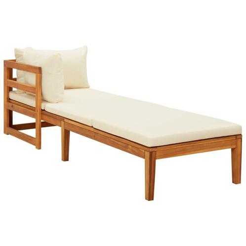 vidaXL Chaise longue avec 1 accoudoir Blanc crème Bois, Tuin en Terras, Tuinsets en Loungesets, Verzenden