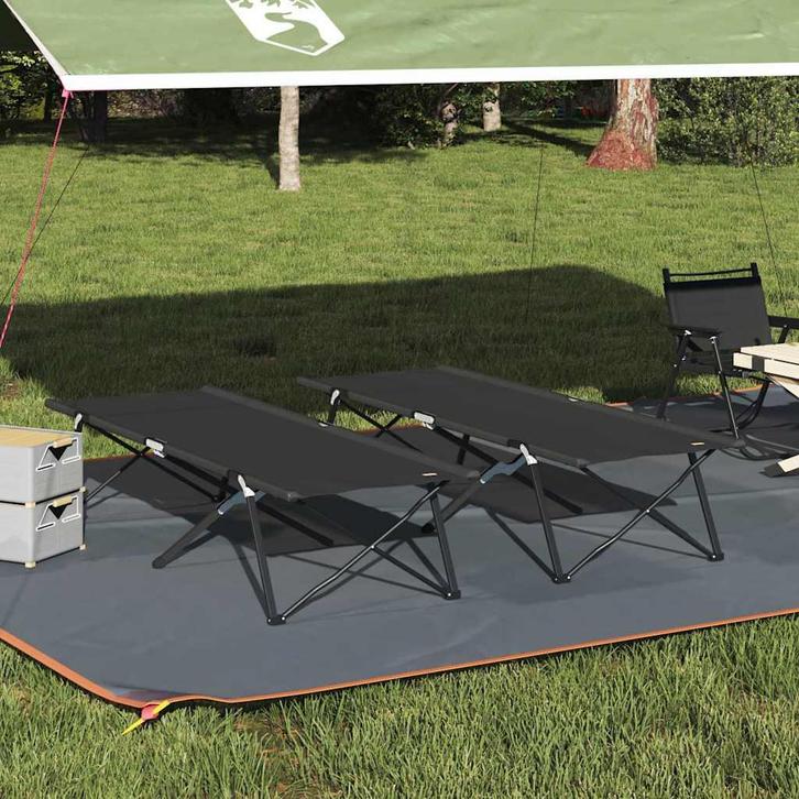vidaXL Opvouwbaar Campingbed 2 pcs Zwart 206 x 76 x 74 cm, Caravans en Kamperen, Kampeeraccessoires, Nieuw, Verzenden