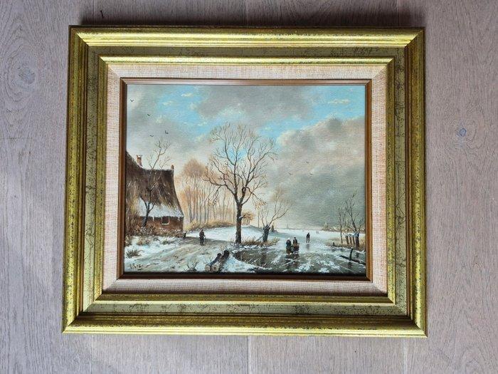 Leo Pors (1952) - Olie op paneel - wintergezicht, gesigneerd, Antiek en Kunst, Kunst | Schilderijen | Klassiek