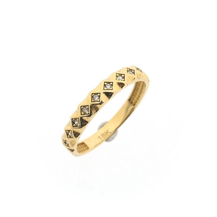 18 Krt. Gouden rijring met zirconia (ruit vorm, gouden ring), Handtassen en Accessoires, Ringen, Dame, Met edelsteen, Overige kleuren