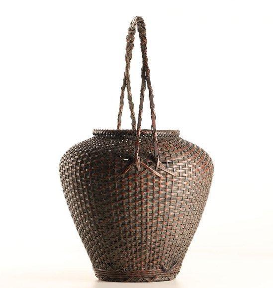 Japanse Ajiro bamboe bloemenmand met handvat - Bamboe -, Antiek en Kunst, Antiek | Overige Antiek