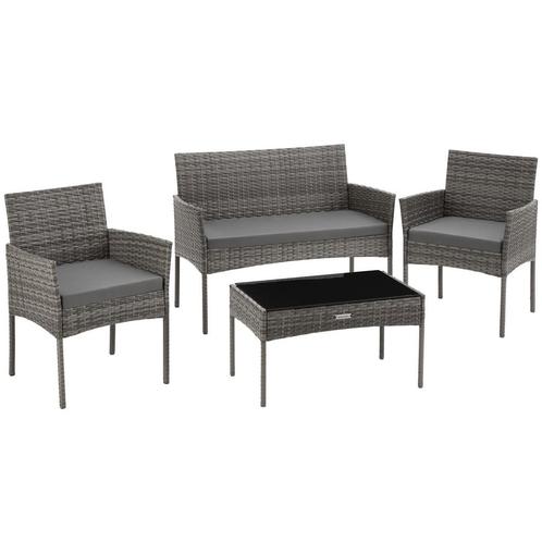 tectake Wicker tuinset Palese voor 4 personen - grijs, Tuin en Terras, Tuinsets en Loungesets, Verzenden