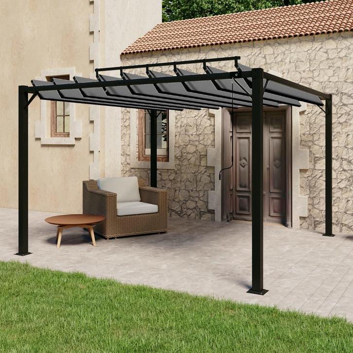 vidaXL Prieel met lamellendak 3x3 m stof en aluminium, Tuin en Terras, Partytenten, Nieuw, Verzenden
