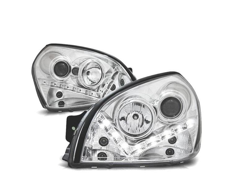 PHARES POUR HYUNDAI TUCSON 04-10 DIURNES FOND CHROMÉ, Auto-onderdelen, Verlichting, Verzenden