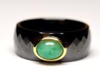 Zonder Minimumprijs - Ring - 9 kt. Geel goud Smaragd - Onyx, Handtassen en Accessoires, Ringen, Nieuw