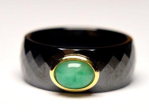 Zonder Minimumprijs - Ring - 9 kt. Geel goud Smaragd - Onyx, Handtassen en Accessoires, Ringen