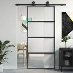 vidaXL Schuifdeur 90x205 cm gehard glas en aluminium zwart, Doe-het-zelf en Bouw, Verzenden, Nieuw