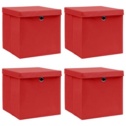 vidaXL Opbergboxen met deksel 4 st 32x32x32 cm stof rood, Doe-het-zelf en Bouw, Kratten en Dozen, Nieuw, Verzenden