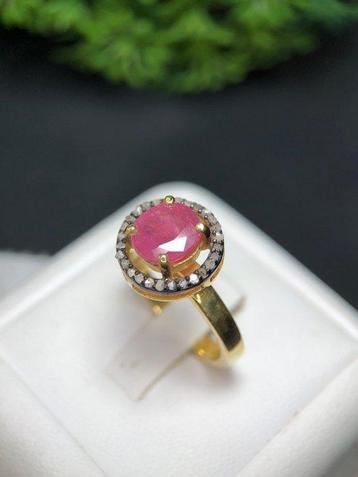 Zonder Minimumprijs - Ring Zilver Robijn - Diamant