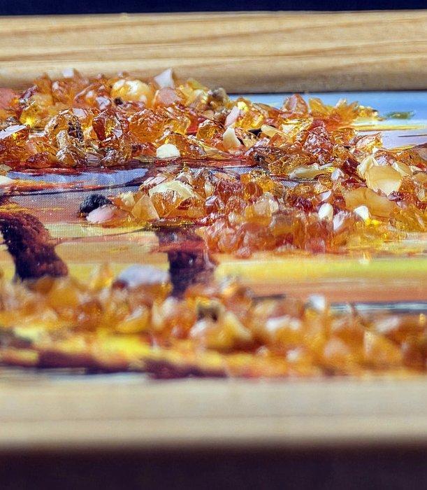 Vuurtoren & Zeilboot – Baltic AMBER schilderij op canvas met, Antiek en Kunst, Curiosa en Brocante