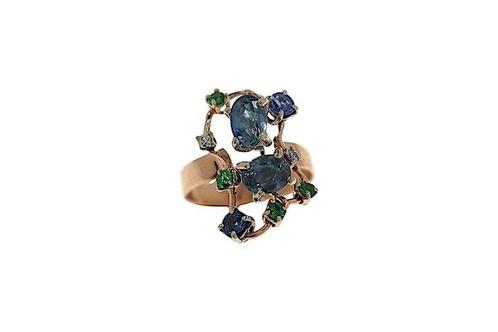 Ring - 18 karaat Roségoud, Witgoud -  2.06ct. tw. Saffier -, Handtassen en Accessoires, Ringen