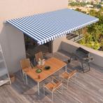 vidaXL Luifel handmatig uittrekbaar 600x350 cm blauw en wit, Tuin en Terras, Zonneschermen, Verzenden, Nieuw