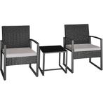 tectake Wicker zitgroep Granada met tafel voor 2 personen zw, Tuin en Terras, Verzenden, Nieuw