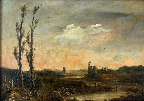 Britse school (XIX) - Figures in a landscape with ruin, Antiek en Kunst, Kunst | Schilderijen | Klassiek