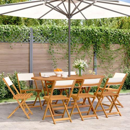 vidaXL Tuinstoelen 8 st inklapbaar massief hout en stof, Tuin en Terras, Tuinstoelen, Nieuw, Verzenden