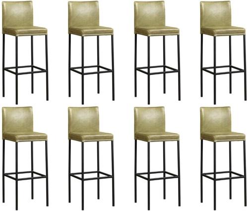 Set van 8 Olijfgroene leren moderne barkrukken - poot, Huis en Inrichting, Stoelen, Overige kleuren, Vijf, Zes of meer stoelen