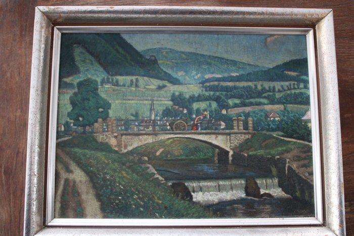 Zwitserse school (XX) - Dorfansicht, Antiquités & Art, Art | Peinture | Classique