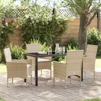 vidaXL Tuin Eettafel Set met kussen 5 pcs Beige poly rattan, Tuin en Terras, Verzenden, Nieuw