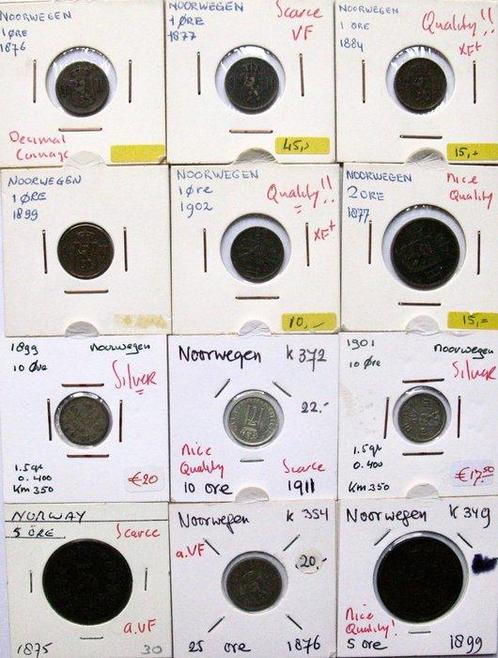 Noorwegen. Collection with 12 different old coins 1875-1911, Timbres & Monnaies, Monnaies | Europe | Monnaies non-euro