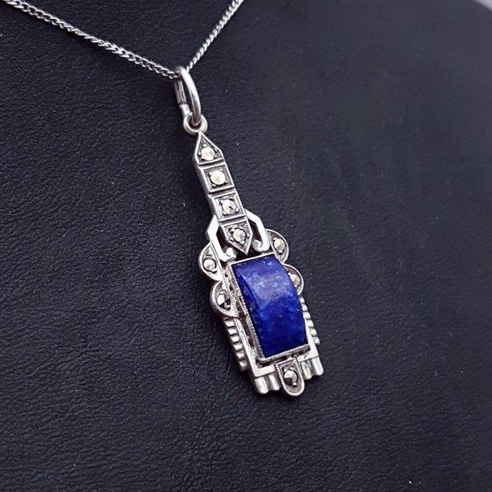 Zilver, Art Deco, Lucite - Ketting met hanger - Markasieten., Antiek en Kunst, Kunst | Designobjecten