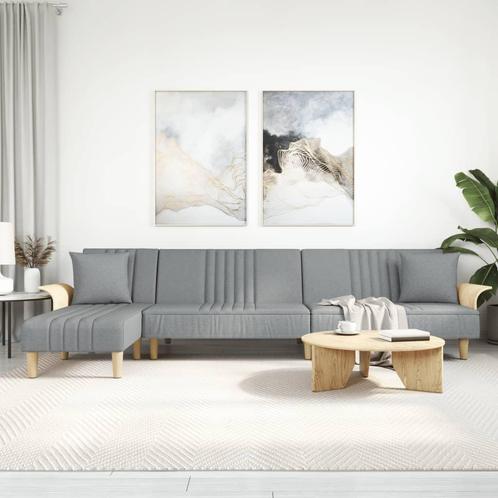 vidaXL Slaapbank L-vormig 279x140x70 cm stof lichtgrijs, Huis en Inrichting, Zetels | Zetels, Nieuw, Verzenden