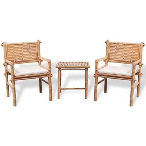 vidaXL 3-delige Bistroset met kussens bamboe, Tuin en Terras, Tuinsets en Loungesets, Nieuw, Verzenden